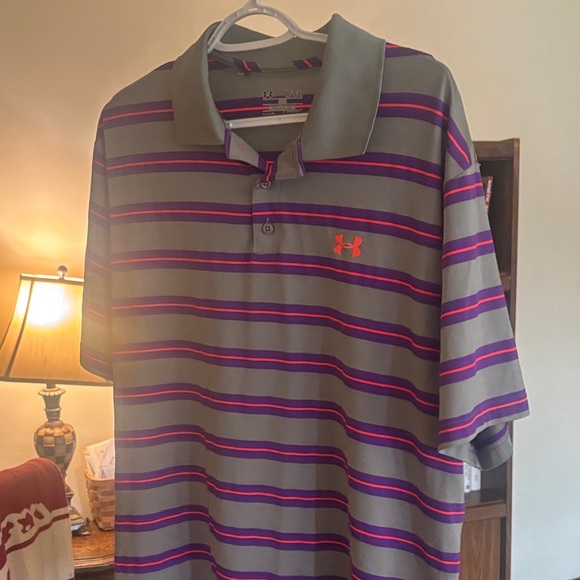 Under Armour Other - Under Armour Men's Polo Shirt - Gray with Purple and Pink Stripes